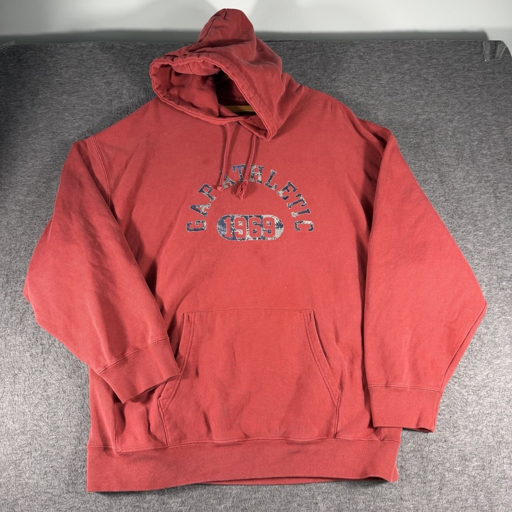 Vintage Y2K Gap Men's Size 2XL Red Faded Hoodie Sweatshirt Heavy Pocket Grunge